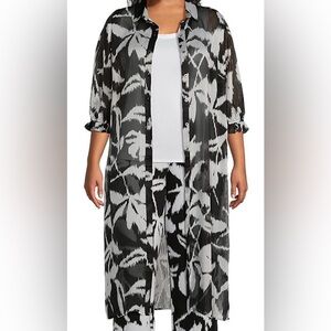 NEW Plus Size 2X Slim Factor Investments Ikat Floral Collar Button Front $99